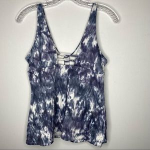 Athleta Blue Gray White Tie Dye Tankini Swimsuit Top M